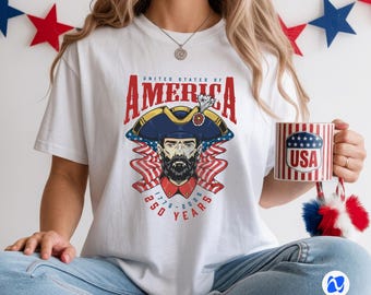 アメリカ建国250周年記念シャツ、愛国的なイーグルTシャツ、アメリカ建国1776-2026周年記念シャツ、7月4日Tシャツ、レトロなアメリカンTシャツ | SHIRT0007