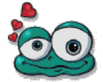 A Goofy Frog Face Cross Stitch Pattern