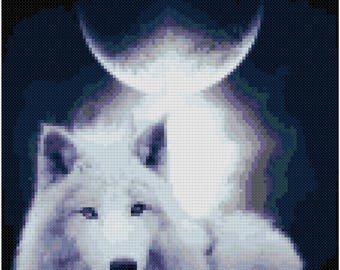 Moon Lit Wolf Cross Stitch Pattern