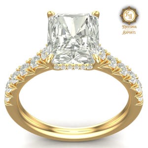 Hidden Halo Radiant Cut Moissanite Engagement Ring, Unique Radiant Cut Wedding Ring, Anniversary Ring for Her, Moissanite Gift