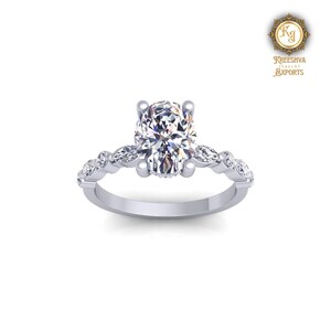 3.0 Carat Oval Moissanite Hidden Halo Engagement Ring: 10K Gold, 4-Prong