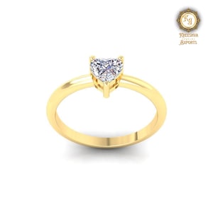 1.0 Ct Heart Cut Solitaire Moissanite Diamond Engagement Ring, Heart Shaped Diamond Ring, Yellow Gold Ring, Diamond Ring For Women, Gifting