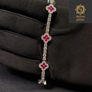 Round Cut Moissanite Bracelet, Moissanite Clover Bracelet VVS Sterling Silver Plated Tennis Bracelet Sparkling Diamond Alternative Gift