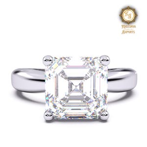 1.50 CT Asscher Cut Moissanite Engagement Ring: Tapered Band Solitaire