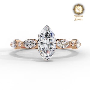 2.50 CT Marquise Moissanite Engagement Ring: Vintage Cluster Bridal Ring