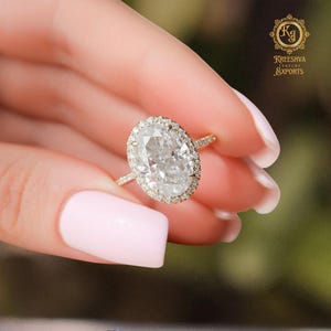 Oval Cut Moissanite Pave Halo Engagement Ring, 3.0 CT Oval Cut Moissanite Pave Halo Ring, Oval Shape Moissanite Halo Ring