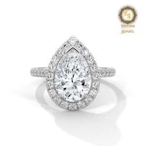 Pear Moissanite Engagement Ring Set: Vintage White Gold Bridal Anniversary Ring