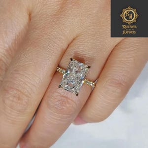 Radiant Cut Moissanite Engagement Ring: 14K Gold Hidden Halo Solitaire