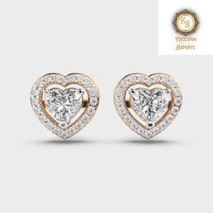 3.0 TCW Heart Moissanite Stud Earrings, Heart Cut Halo Moissanite Earrings, Sterling Silver Friendship Jewelry, Trendy Best Friend Gift