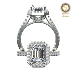 3.0 Emerald Cut Halo Engagement Rings with 14k white gold, Hidden Halo Ring, Vvs Clarity Moissanite Ring, Vintage Style Ring