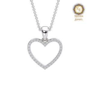 14k Gold Moissanite Heart Necklace, Moissanite Diamond Heart Necklace, Solid Gold Heart Pendant for Women, Sterling Silver Pendant