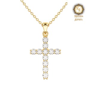 Round Moissanite Pendant/ Colorless Moissanite Wedding Pendant/ 14K Solid Gold Anniversary Pendant/ Encrusted Cross Pendant Gift For Her