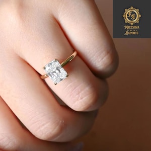 2.0 CT Radiant Cut Moissanite Engagement Ring: Solid Gold Hidden Halo Solitaire