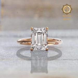 2.0 CT Emerald Cut Moissanite Solitaire Engagement Ring, Claw Prong Classic Comfort Fit Ring, Emerald Cut Moissanite Wedding Ring