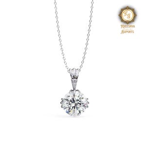Solitaire Round Diamond Pendant, Moissanite Pendant 1.50 Carat Round Cut, 14kt white gold, handmade jewelry, four prong basket setting