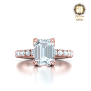 Solid Gold Emerald Moissanite Engagement Ring, Dainty Proposal Ring, Wedding Bridal Ring, Birthday Gift, Anniversary Gift for Her