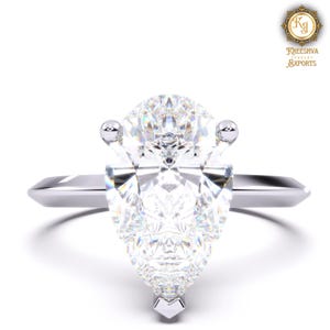 Handmade 3.0 CT Pear Cut Moissanite Engagement Ring: Solitaire Wedding Ring