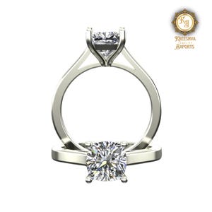 1.50ct Cushion Cut Moissanite Engagement Ring, Cushion Cut Moissanite Solitaire Ring, Simple Wedding Ring For Her, 14K White, Yellow or Rose