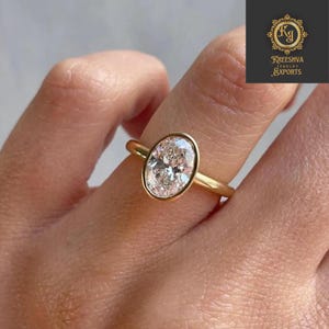 Unique 2.0 CT Bezel Set Oval Cut Moissanite Diamond Engagement Ring 14K Solid Yellow Gold Solitaire Wedding Ice Crushed Oval Cut Ring