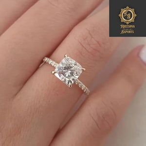 2.50ct Cushion Cut Moissanite Engagement Ring, Cushion Cut Moissanite Solitaire Ring, Simple Wedding Ring For Her, 14K White, Yellow or Rose