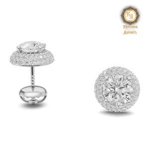Vintage Double Halo Screw Back Style Earrings, Fiery 3.0 TCW Round Brilliant Cut Moissanite Designer Engagement Earring For Fiancée