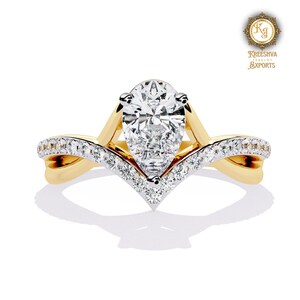 Bypass Shank Teardrop Ring, 14k Solid Gold Pear Engagement Ring, Pear Cut Moissanite Diamond Wedding Ring, Anniversary Gift, Birthday Gift