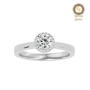 1.50 Ct Round Moissanite Engagement Ring: 14k Gold Pave Halo Bridal Ring