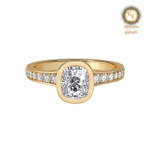 Bezel Set 2.0 CT Cushion Cut Moissanite Engagement Ring 14K Gold Wedding Ring Cushion Solitaire Diamond Ring Anniversary Ring For Her