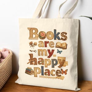 Vintage Faux Patchwork Book Lover Tote Bag – Cottagecore Reading Canvas Bag with Floral Details