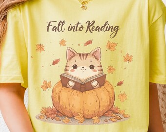 Fall Reading T-Shirt | Cute Cat Pumpkin Graphic Tee