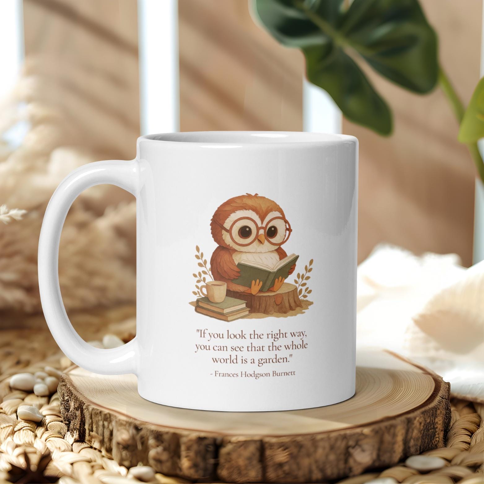 Book Owl Mug, Frances Hodgson Burnett Quote Mug, Reader Coffee Cup, Book Lover Gift, Owl Reading Mug