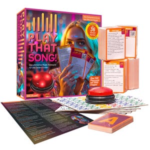 Speel dat liedje! – Nieuw muziekfeestspel – 500 speelkaarten, 3000 vragen – Muziekquizspel met app en zoemer – Leuke Hitstar-feestspellen