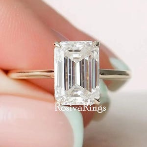 3 CT Emerald Cut Lab Diamond Wedding Ring, 14K Solid Gold Engagement Ring, Hidden Halo Anniversary Ring 4 Prong Set Solitaire Ring For Women
