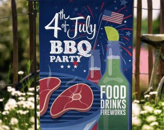 Happy 4th Of July BBQ Party With Foods Drinks And Fireworks Garden Flag – House Flag – Wall Flag