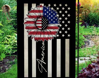 America Sunflower Decorative Flag – 4th of July Garden Flag – 4th of July Sunflower