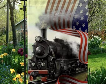 Train American Flag Vintage Decor 4th of July Decorations Outdoor