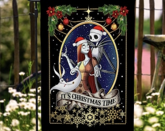 Jack Skellington and Sallie It’s Christmas Time Decorative Garden Flag – Nightmare Christmas House Flag
