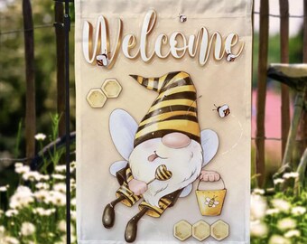Bee Gnome Welcome Garden Flag – Summer Fall House Decor