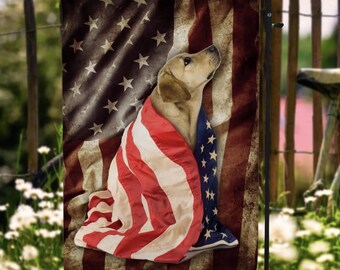 American Flag with My Love Golden Retriever 4th of July Patriotic House Flag