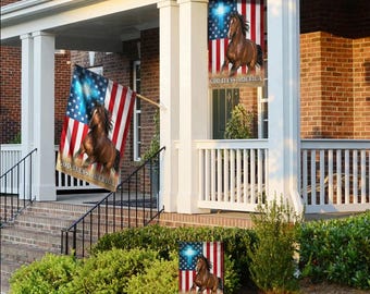 American Flag Patriotic Horse Garden Flag, House Decor
