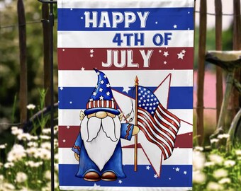 Gnome Happy 4th of July Garden Flag – American Flag House Decor
