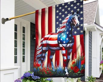 Patriotic Horse American Flag Garden Flag, House Decor