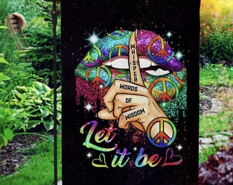 Whisper Words of Wisdom Garden Flag – Peace Sign Lips, Let It Be Design