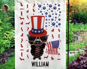 Proud American Flag 4th Of July Dachshund Doxie Outdoor Garden House Flag