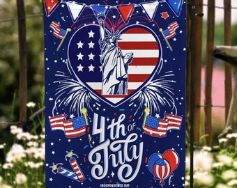 Happy 4th Of July Independence Day Statue Of Liberty American Decorative Garden Flag