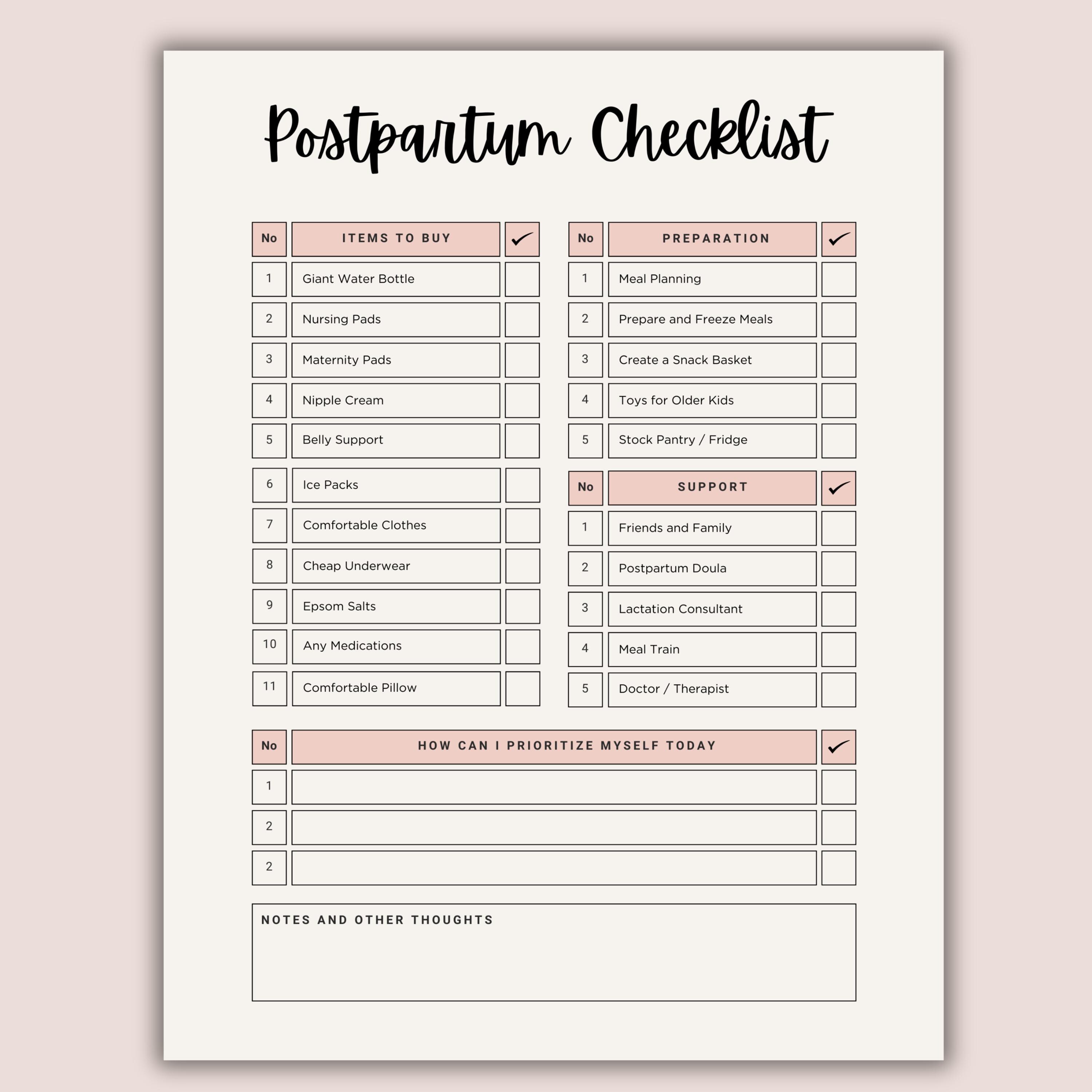 Postpartum Planner Printable | Recovery Checklist Baby Prep Plan | New ...