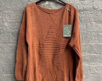 Jersey de punto extragrande con estampado de estrellas / Suéter de mujer • Talla única 8-14 • Confeccionado en Italia • Jersey suave de invierno para mujer / Regalo ideal para ella