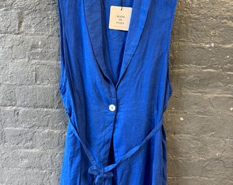 Chaleco de lino sin mangas para mujer, fabricado en Italia, ligero, con lazo en la cintura, chaqueta de lino de verano, estilo bohemio, holgado.