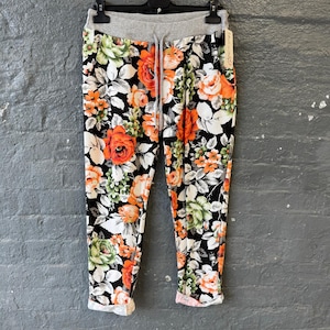 Blumen Joggerhose Frauen, Blumendruck Lounge Hose, Kordelzug Hose, Elastische Taille Hose, Lässige Reisehose, Jogger Regular 8-14