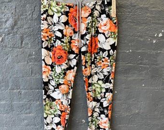 Pantaloni da jogging floreali da donna, pantaloni da salotto con stampa floreale, pantaloni con coulisse, pantaloni con elastico in vita, pantaloni casual da viaggio, pantaloni da jogging normali, taglie 8-14